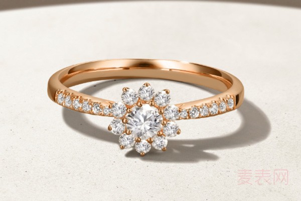二手18k玫瑰金密镶钻订婚钻石戒指